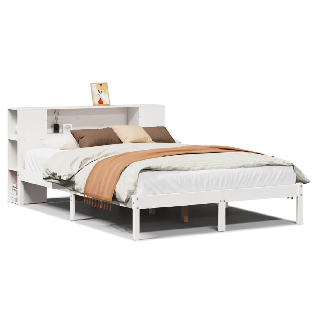 seng med reol uden madras 140x190 cm massivt fyrretræ hvid