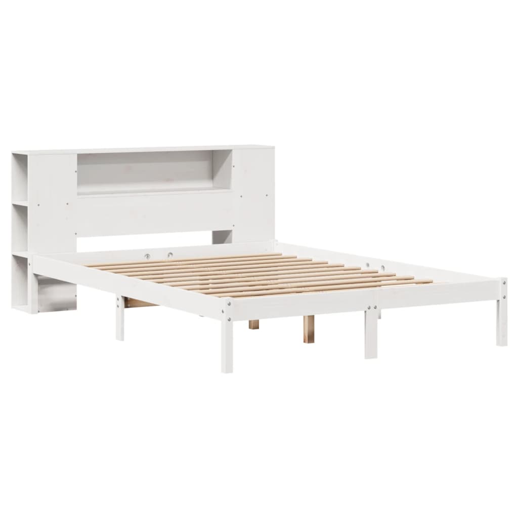 seng med reol uden madras 140x190 cm massivt fyrretræ hvid