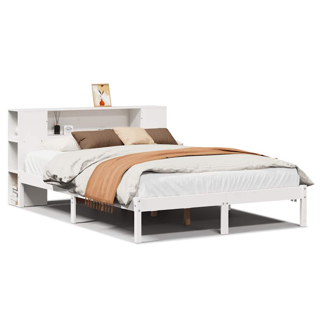 seng med reol uden madras 140x200 cm massivt fyrretræ hvid