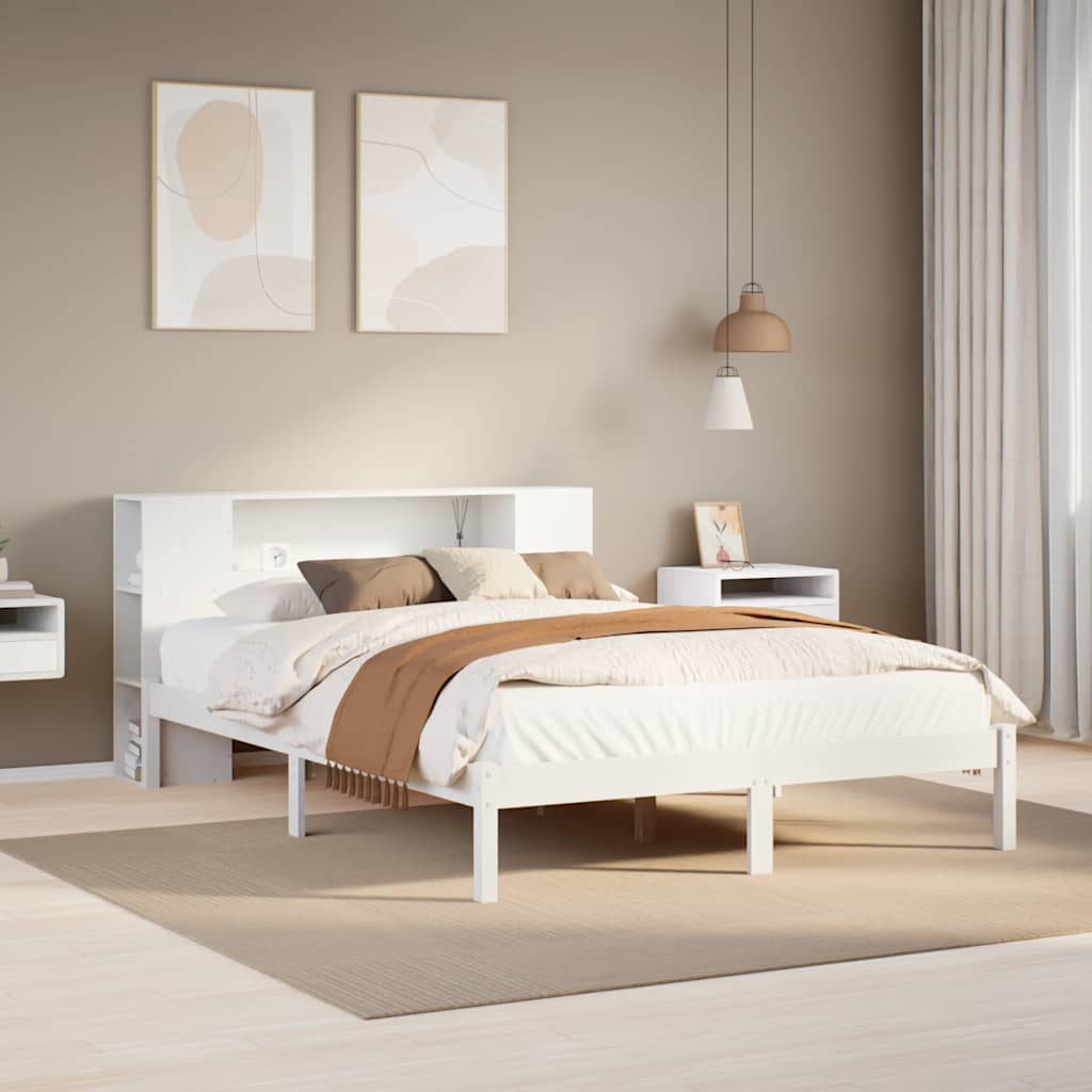 seng med reol uden madras 140x200 cm massivt fyrretræ hvid