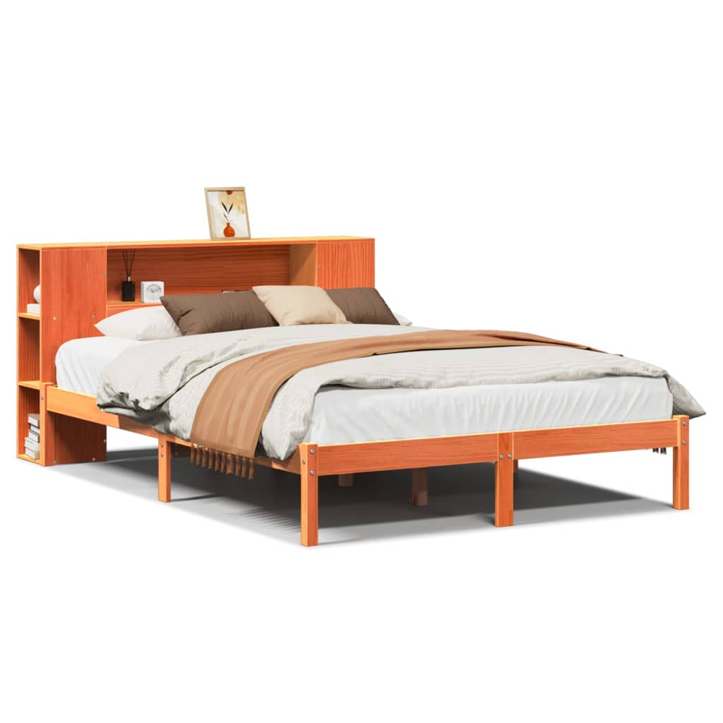 seng med reol uden madras 140x190cm massivt fyrretræ gyldenbrun
