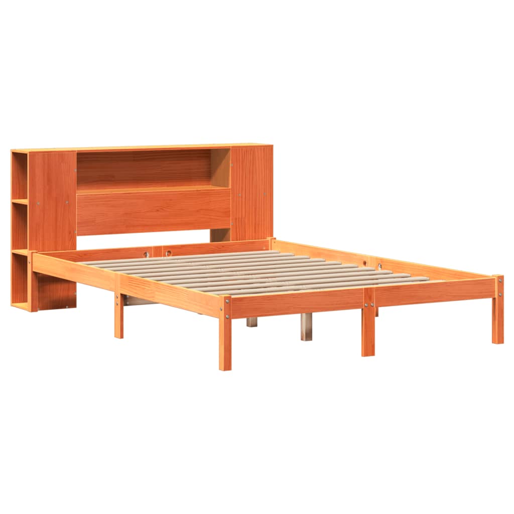 seng med reol uden madras 140x190cm massivt fyrretræ gyldenbrun
