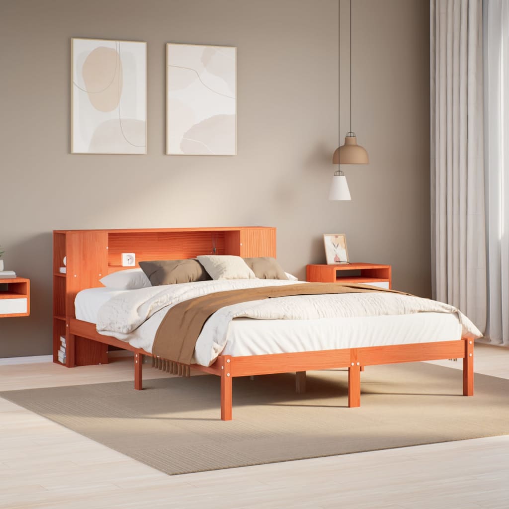 seng med reol uden madras 140x190cm massivt fyrretræ gyldenbrun