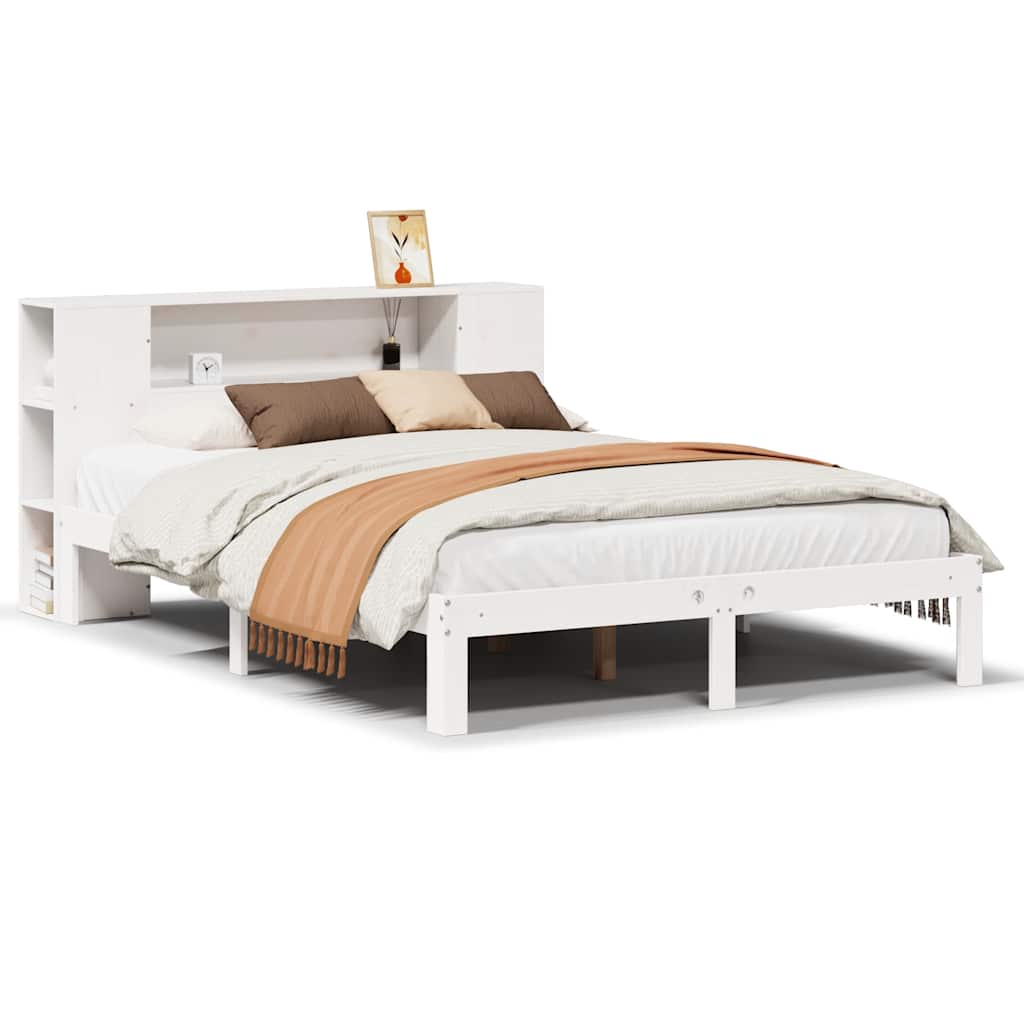 seng med reol uden madras 140x190 cm massivt fyrretræ hvid