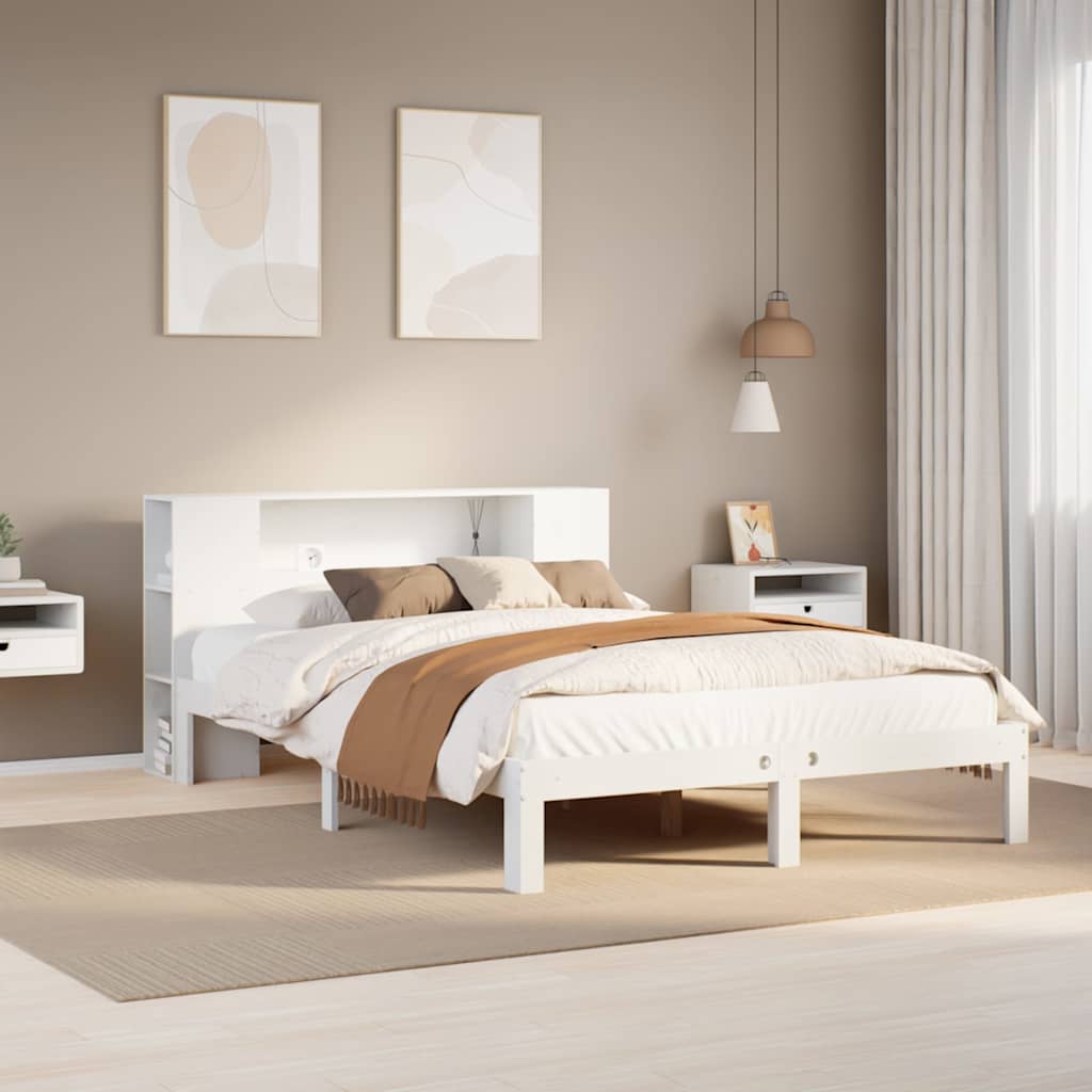 seng med reol uden madras 140x190 cm massivt fyrretræ hvid
