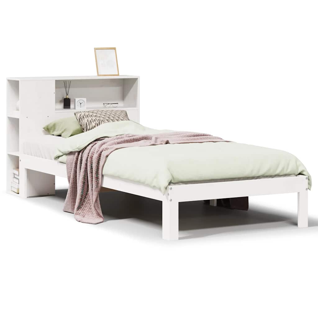seng med reol uden madras 75x190 cm massivt fyrretræ hvid