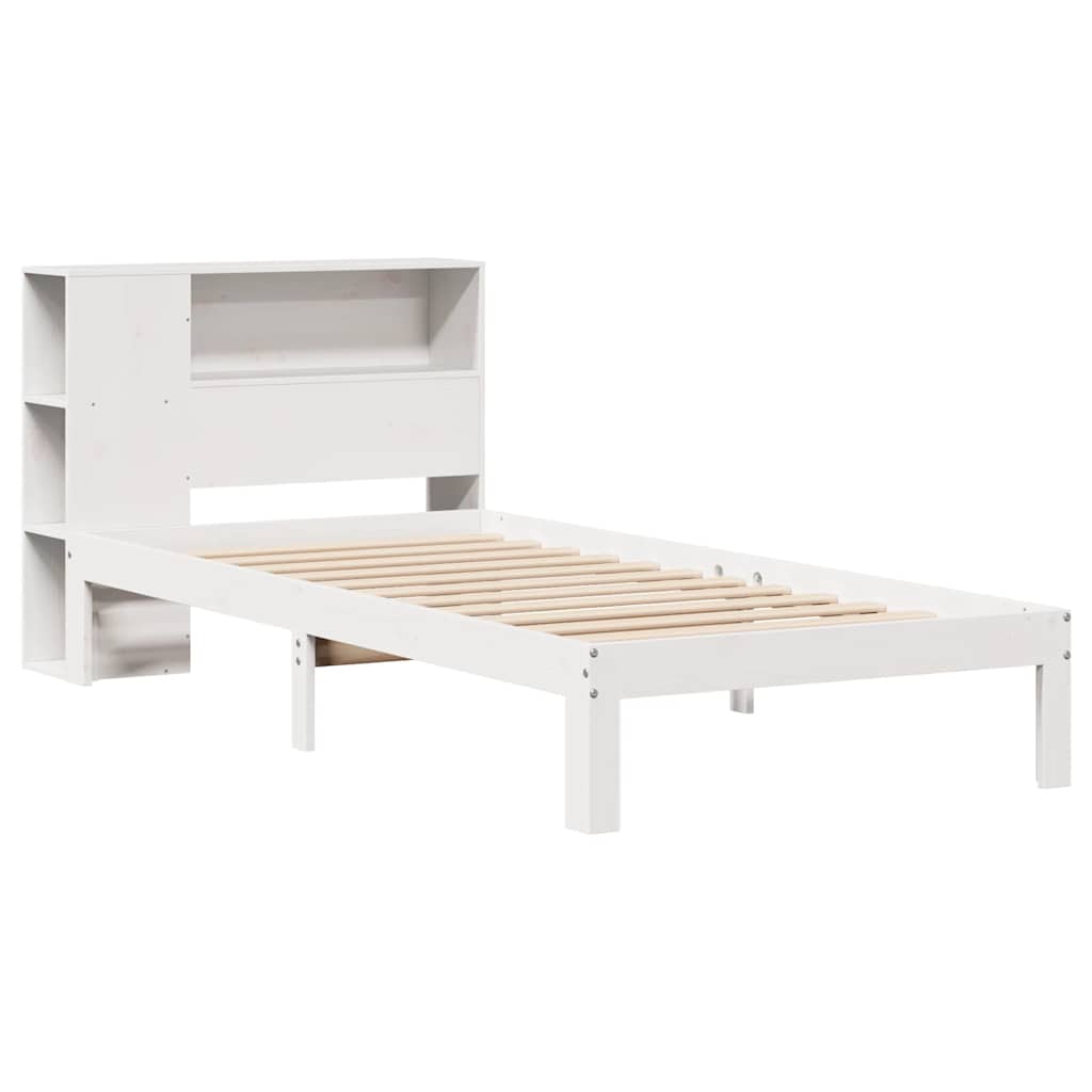 seng med reol uden madras 75x190 cm massivt fyrretræ hvid