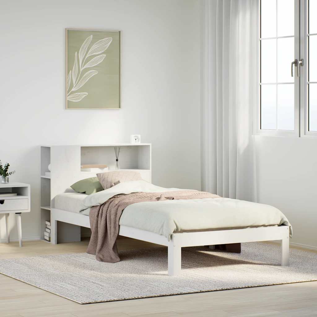 seng med reol uden madras 75x190 cm massivt fyrretræ hvid