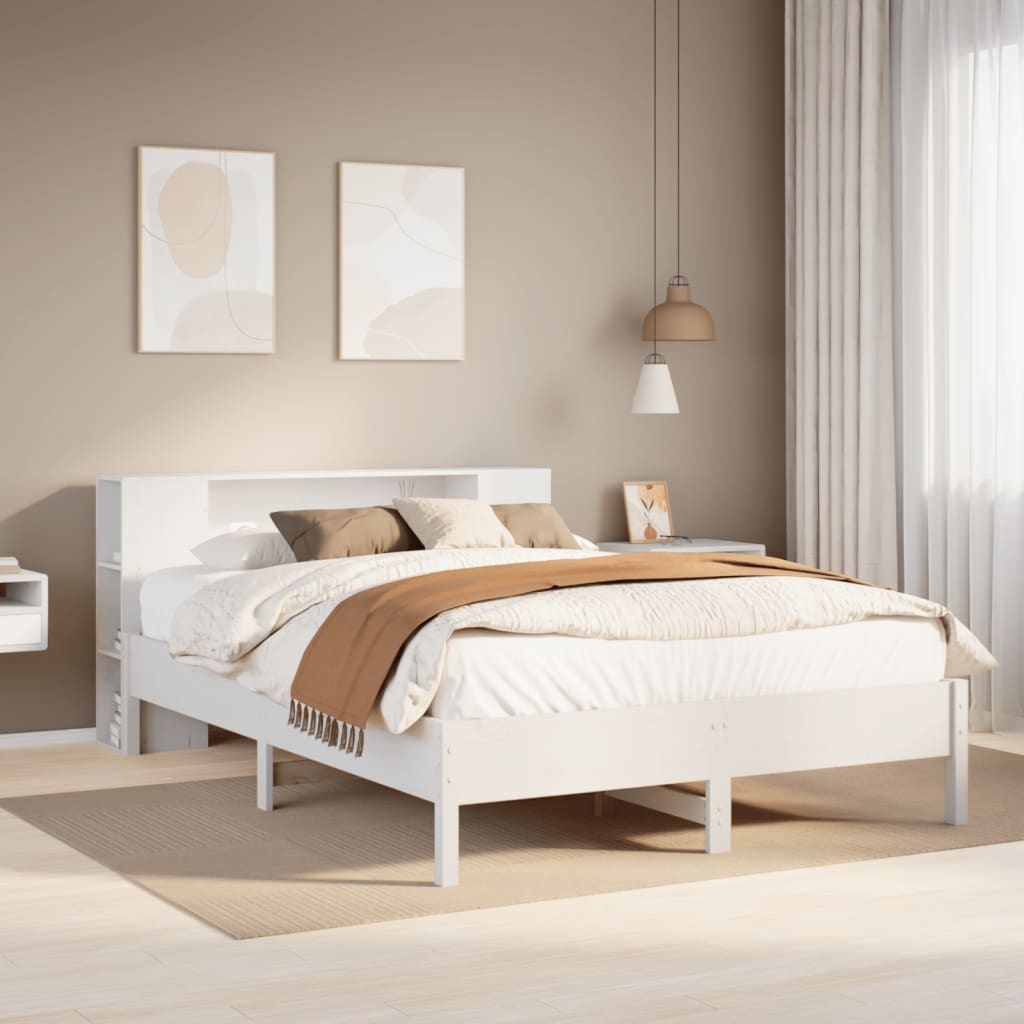 seng med reol uden madras 140x200 cm massivt fyrretræ hvid