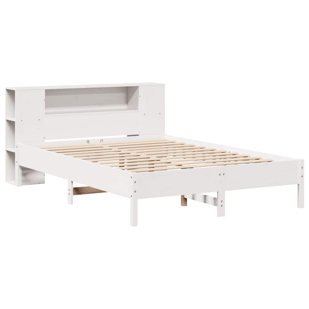 seng med reol uden madras 140x190 cm massivt fyrretræ hvid