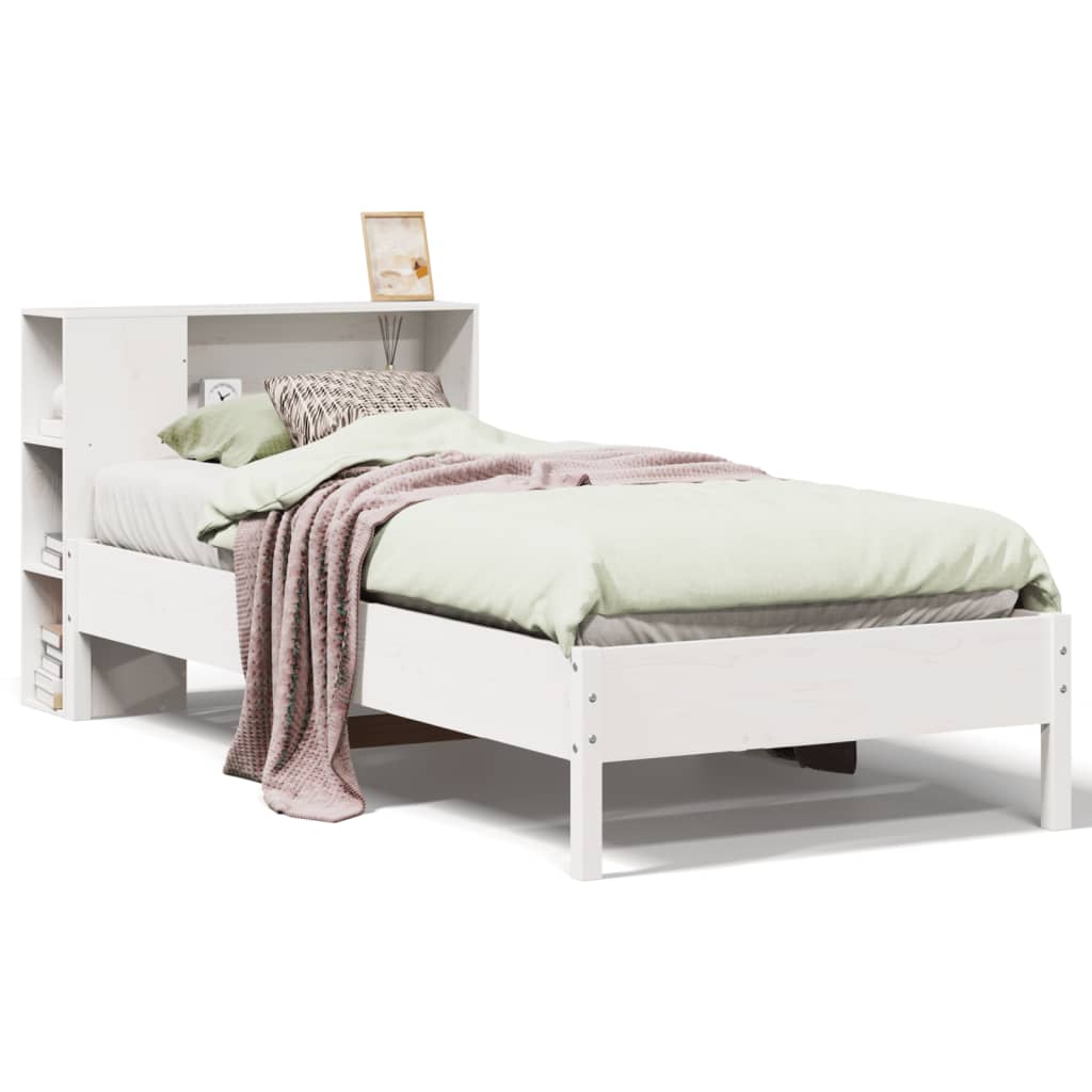 seng med reol uden madras 75x190 cm massivt fyrretræ hvid