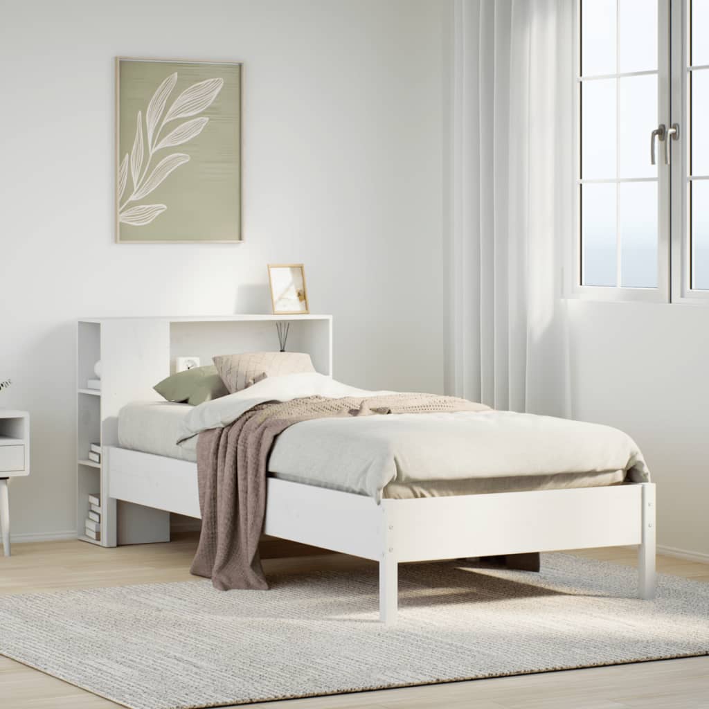 seng med reol uden madras 75x190 cm massivt fyrretræ hvid