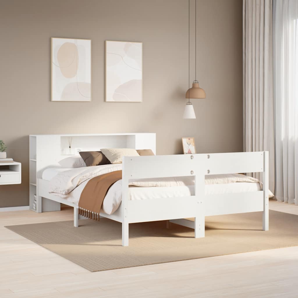 seng med reol uden madras 140x200 cm massivt fyrretræ hvid