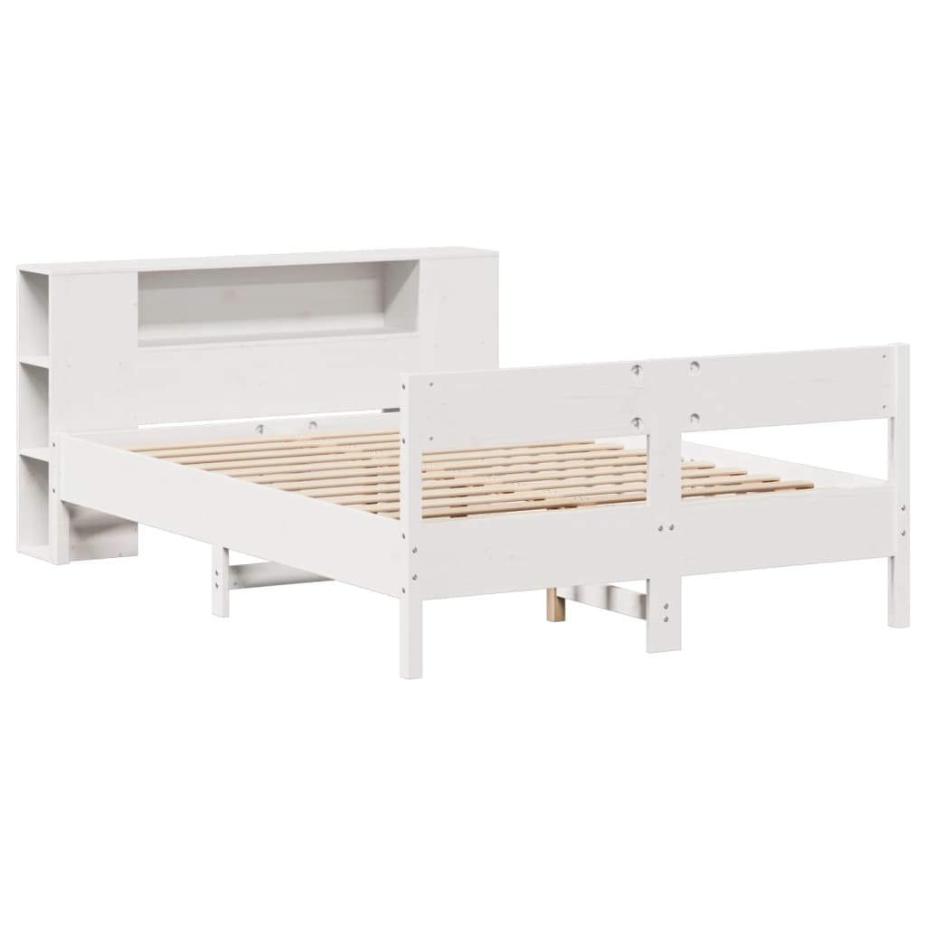 seng med reol uden madras 140x190 cm massivt fyrretræ hvid