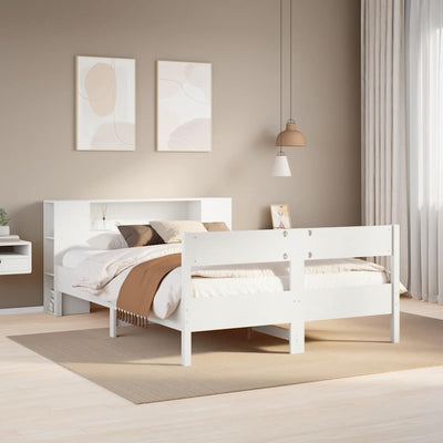 seng med reol uden madras 140x190 cm massivt fyrretræ hvid