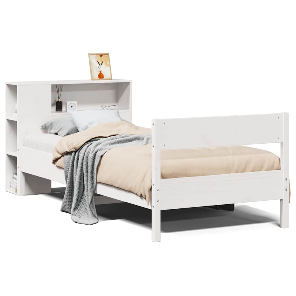 seng med reol uden madras 75x190 cm massivt fyrretræ hvid