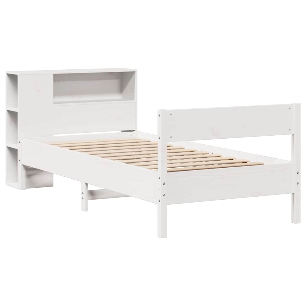 seng med reol uden madras 75x190 cm massivt fyrretræ hvid