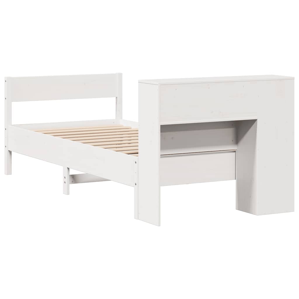 seng med reol uden madras 75x190 cm massivt fyrretræ hvid
