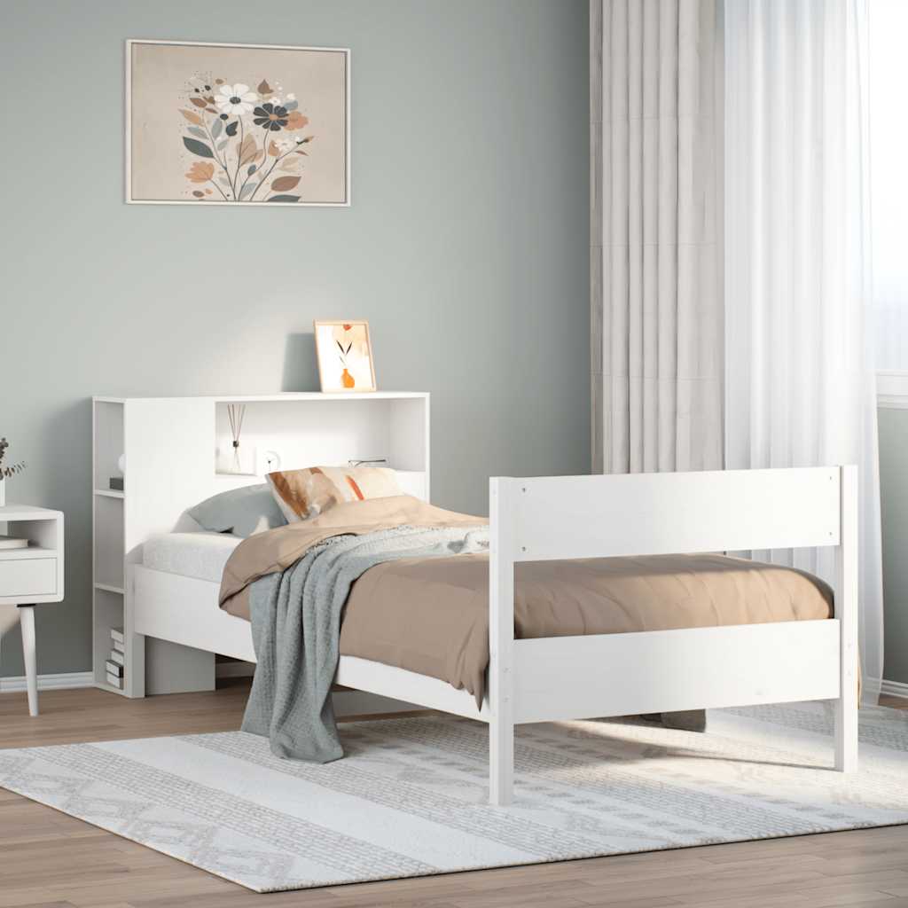 seng med reol uden madras 75x190 cm massivt fyrretræ hvid