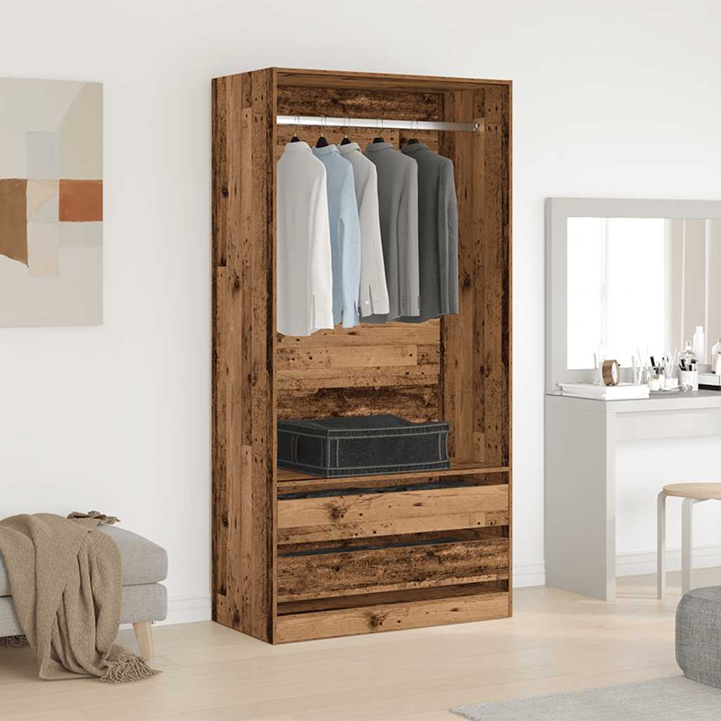 klædeskab 100x50x200 cm konstrueret træ gammelt trælook