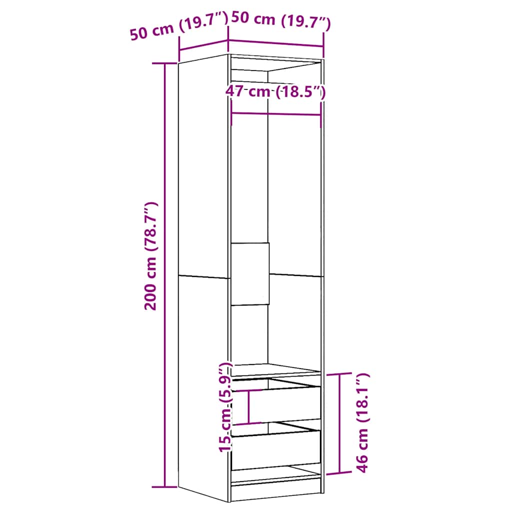 klædeskab 50x50x200 cm konstrueret træ gammelt træ-look