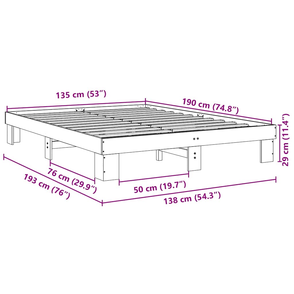sengestel uden madras 135x190 cm massivt træ eg