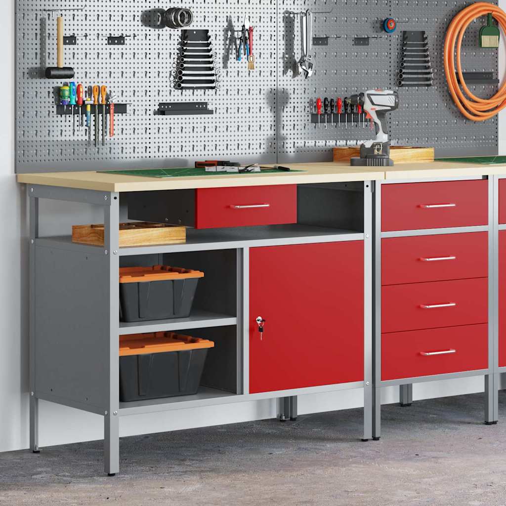 Arbejdsbænk Rød og Grå 100 x 55 x 85 cm Ingeniørtræ og stål