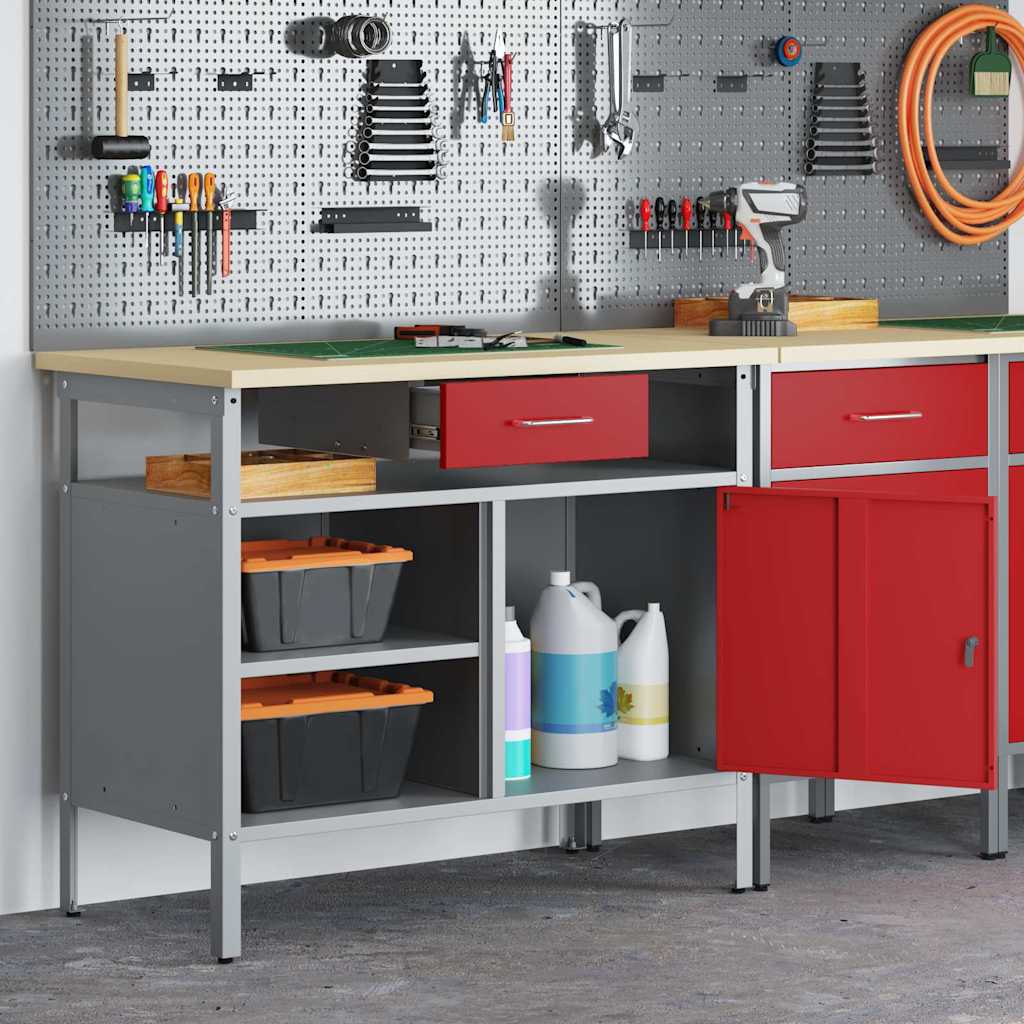 Arbejdsbænk Rød og Grå 100 x 55 x 85 cm Ingeniørtræ og stål