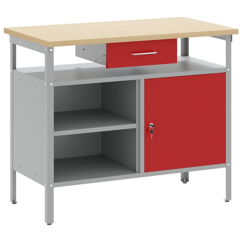 Arbejdsbænk Rød og Grå 100 x 55 x 85 cm Ingeniørtræ og stål
