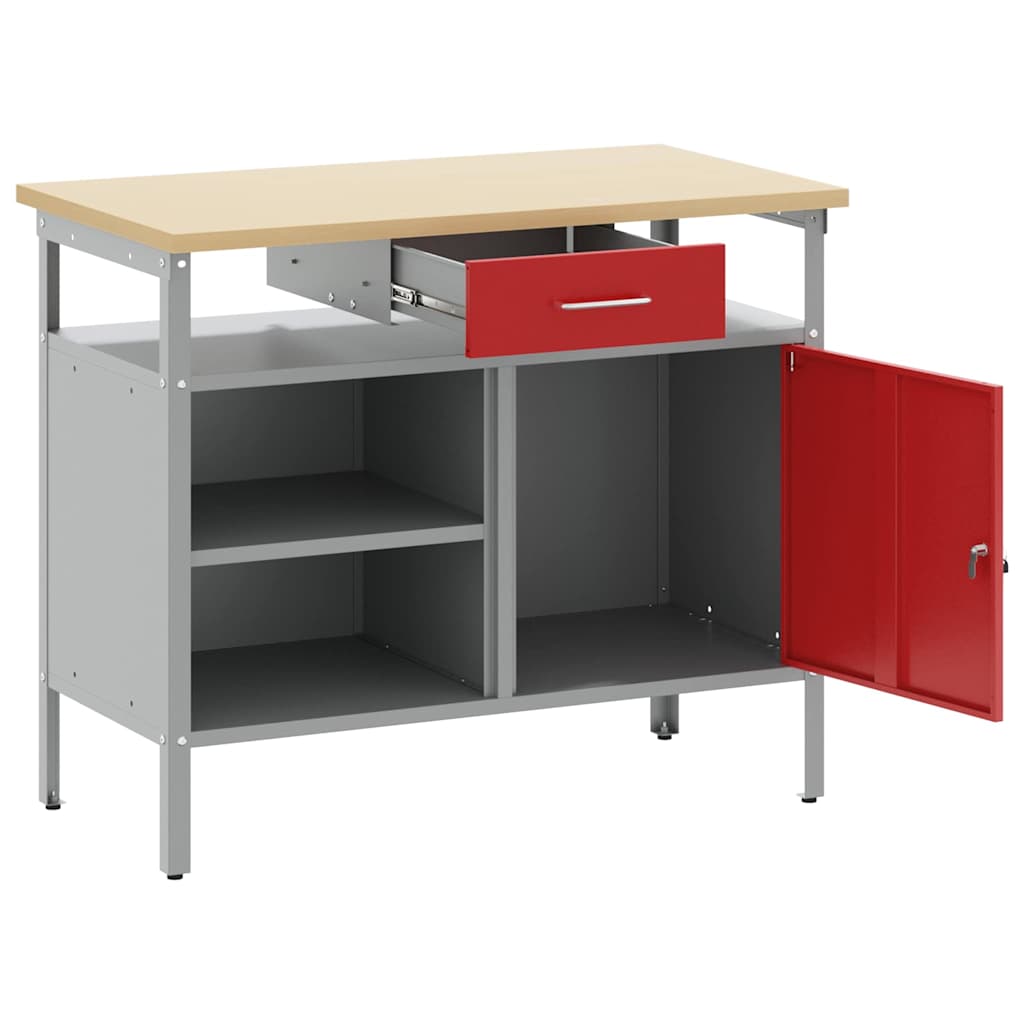 Arbejdsbænk Rød og Grå 100 x 55 x 85 cm Ingeniørtræ og stål
