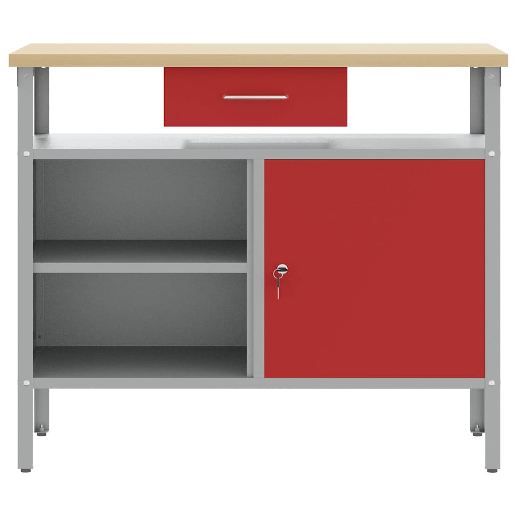 Arbejdsbænk Rød og Grå 100 x 55 x 85 cm Ingeniørtræ og stål