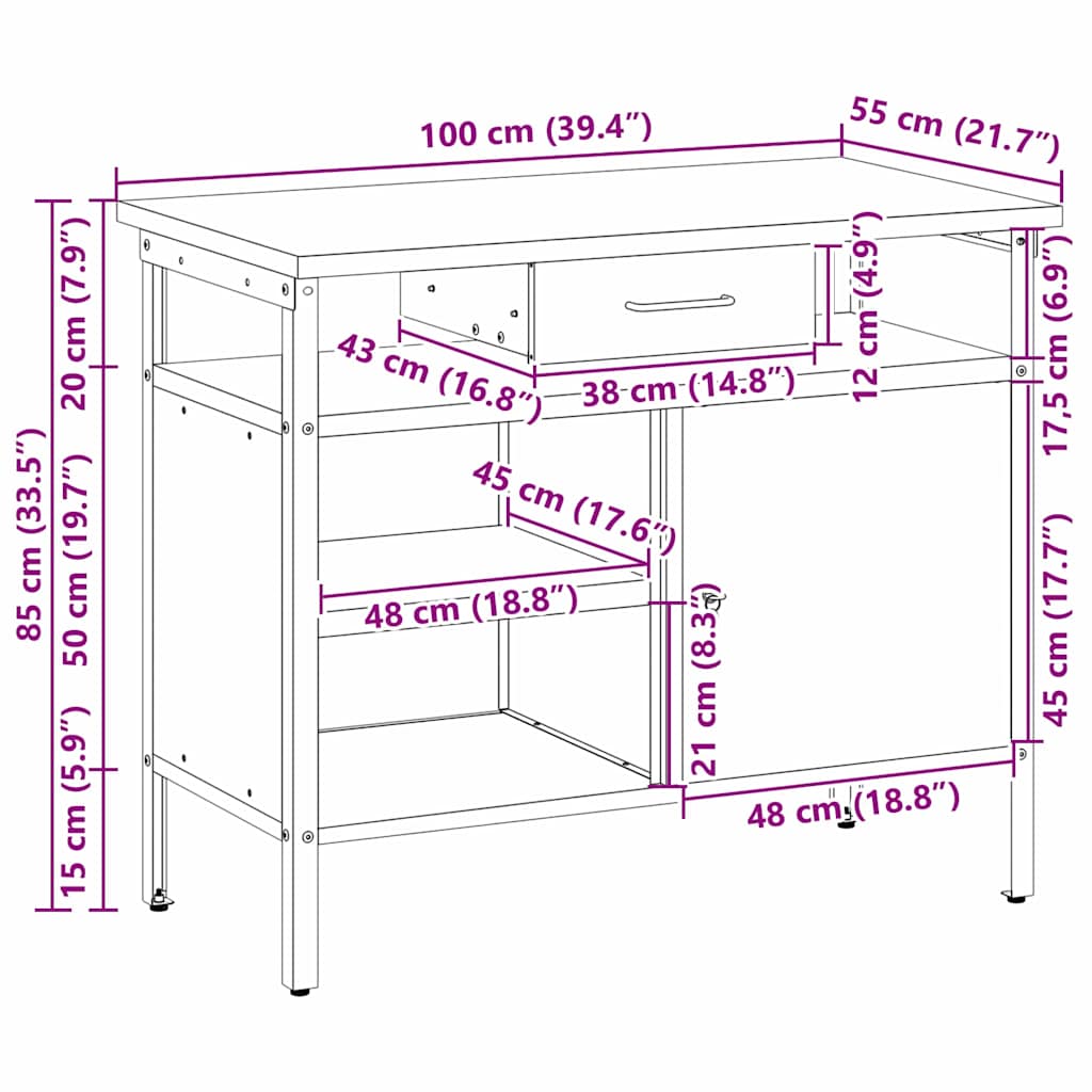 Arbejdsbænk Rød og Grå 100 x 55 x 85 cm Ingeniørtræ og stål