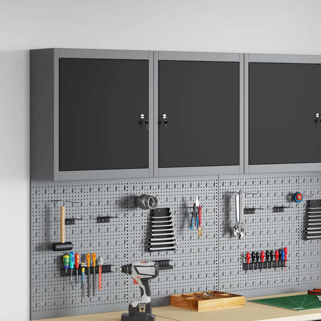 Værktøjsskab med hylde Sort og grå 50 x 20 x 55 cm Stål