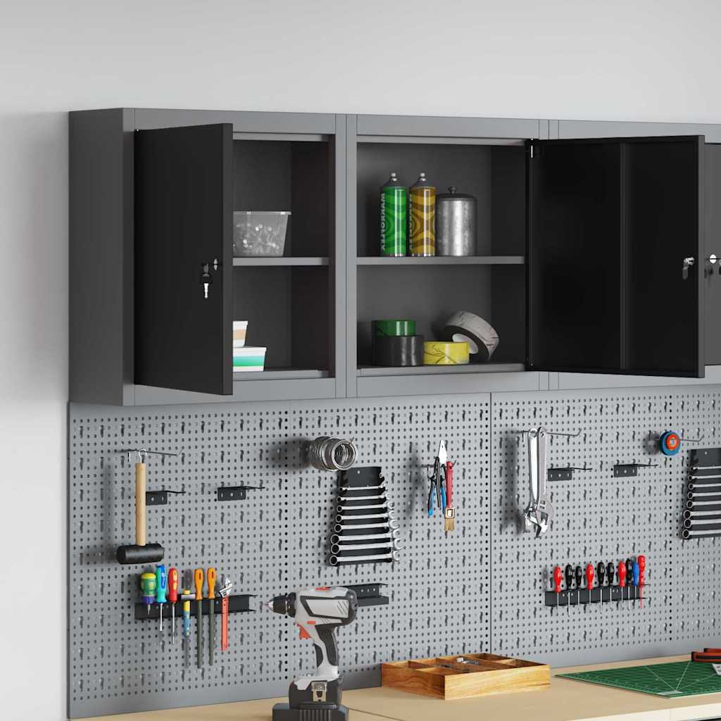 Værktøjsskab med hylde Sort og grå 50 x 20 x 55 cm Stål