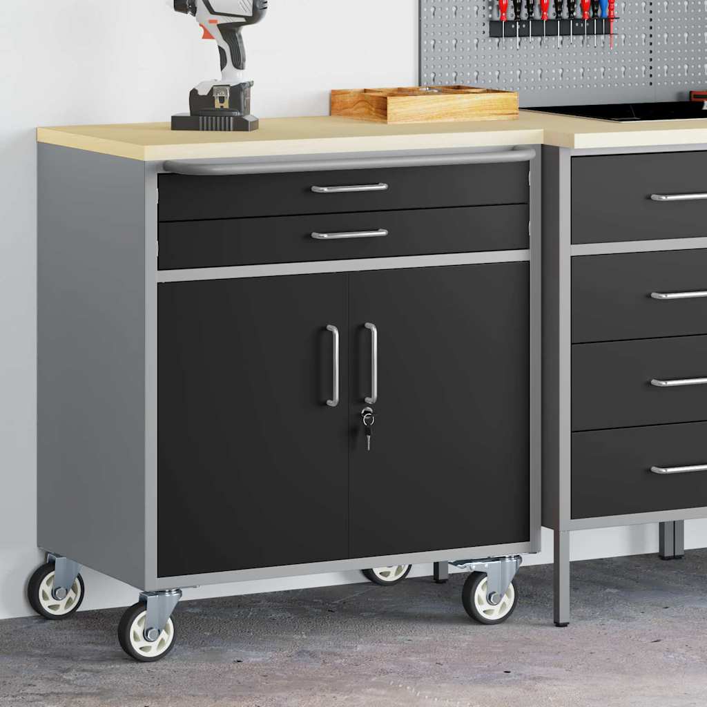 Trolley rulleværksted med skuffe Sort og grå 75 x 45 x 85 cm
