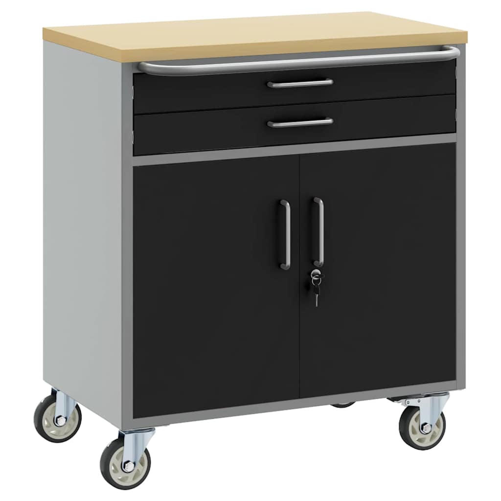 Trolley rulleværksted med skuffe Sort og grå 75 x 45 x 85 cm