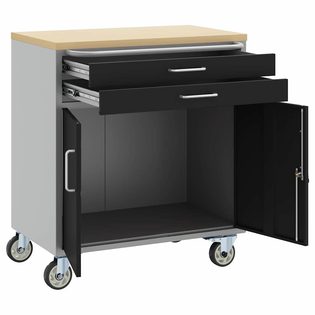 Trolley rulleværksted med skuffe Sort og grå 75 x 45 x 85 cm