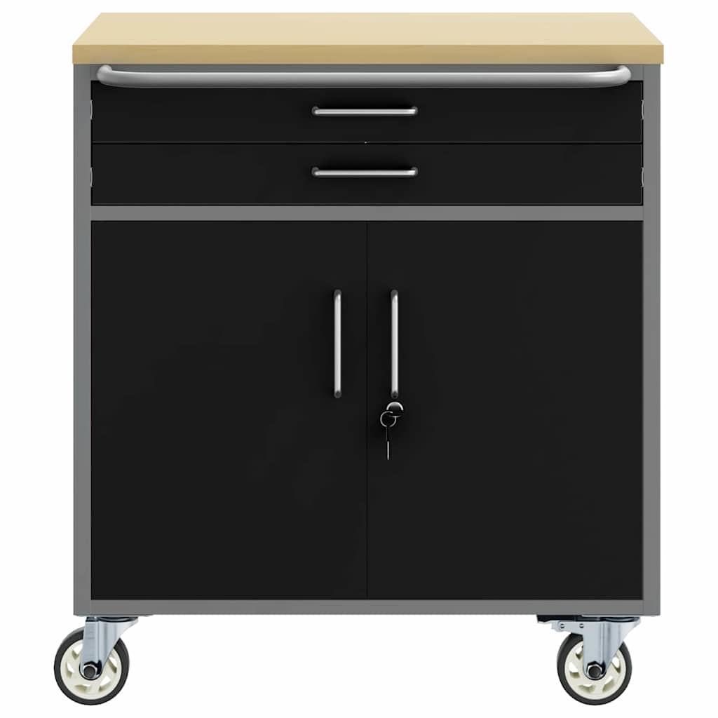 Trolley rulleværksted med skuffe Sort og grå 75 x 45 x 85 cm