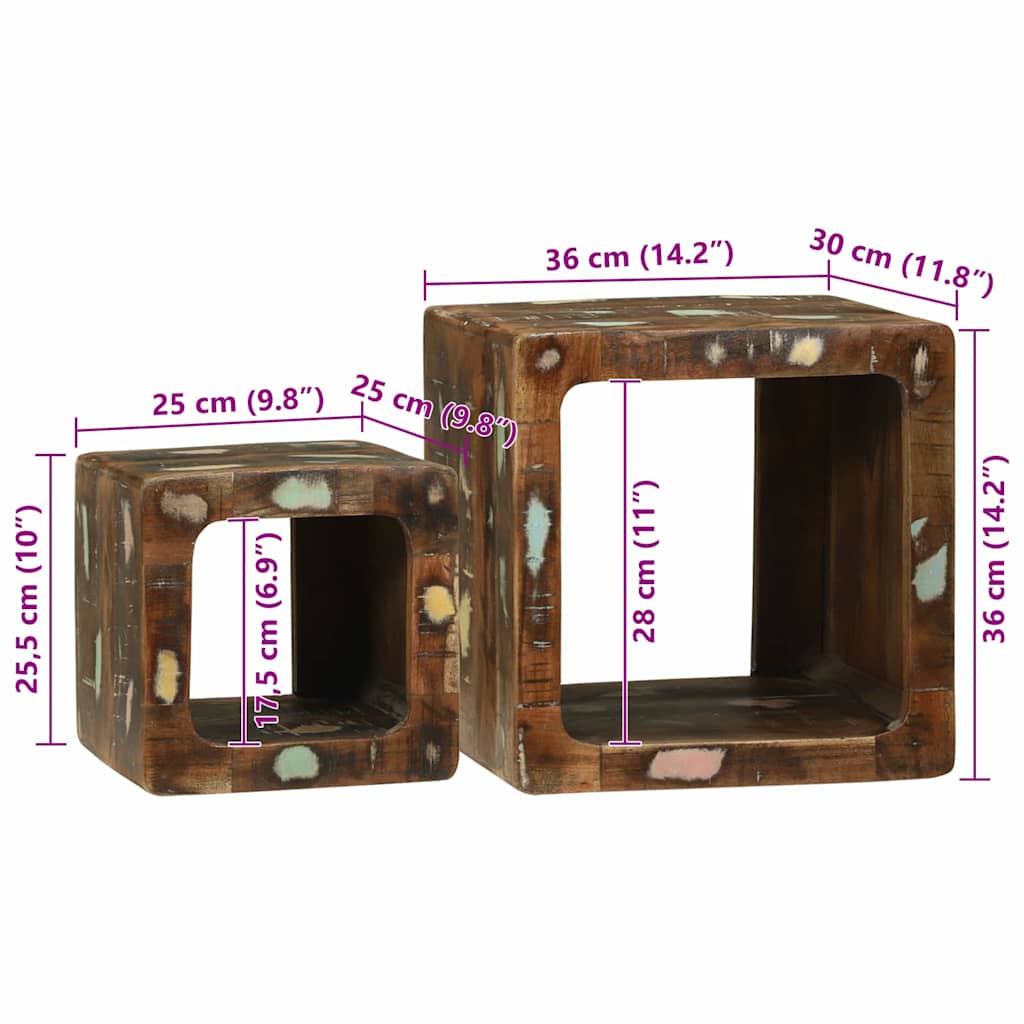 TV Enheder 2 stk. Flerfarvet 36 x 30 x 36 cm Solid genbrugs træ