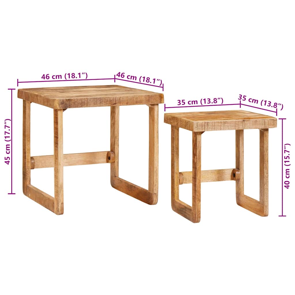 Indskudsborde 2 stk. Brun 46 x 46 x 45 cm Massivt mangotræ