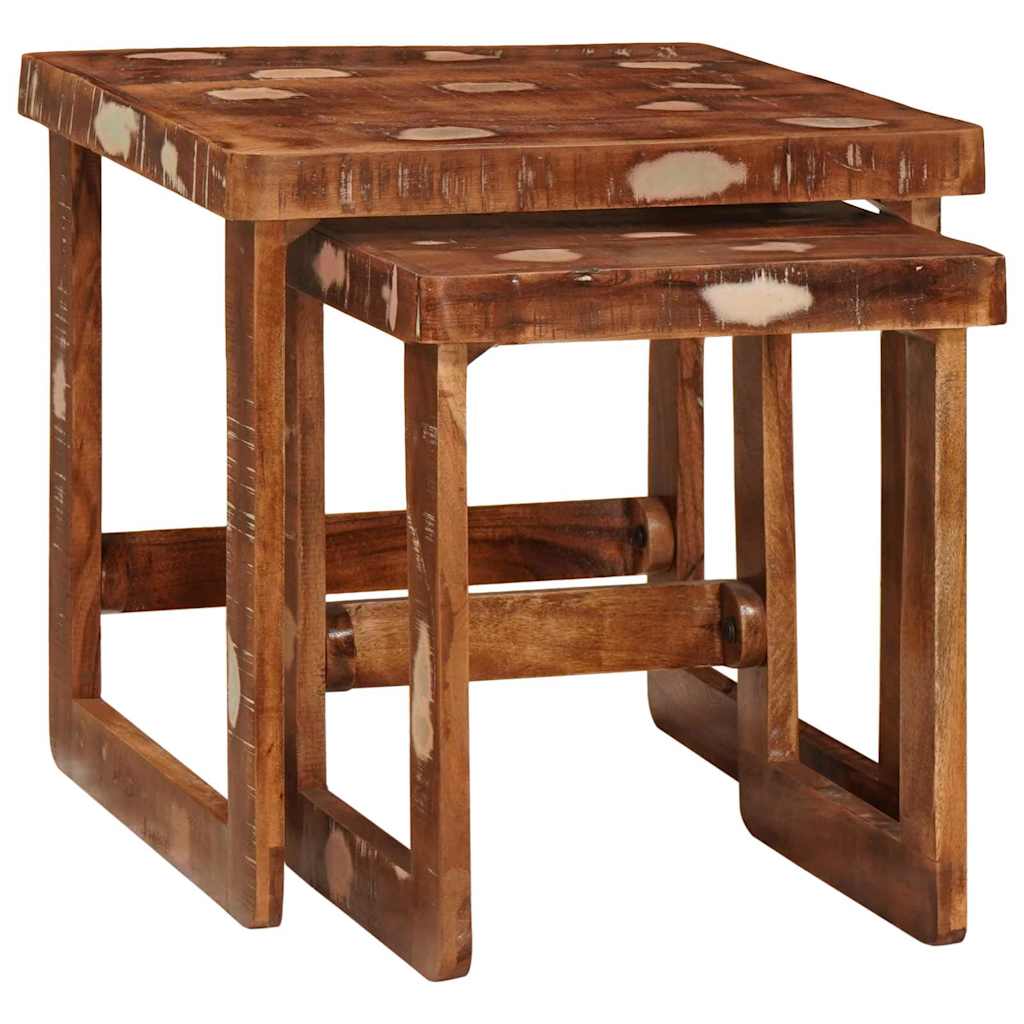 Indskudsborde 2 stk. Brun 46 x 46 x 45 cm Solid genbrugs træ
