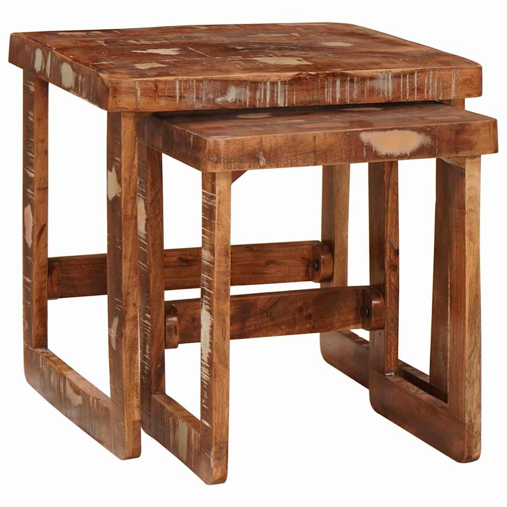 Indskudsborde 2 stk. Brun 46 x 46 x 45 cm Solid genbrugs træ