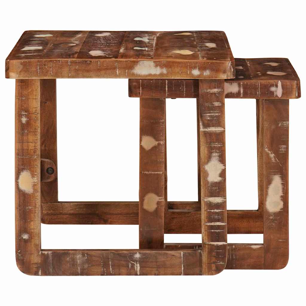 Indskudsborde 2 stk. Brun 46 x 46 x 45 cm Solid genbrugs træ