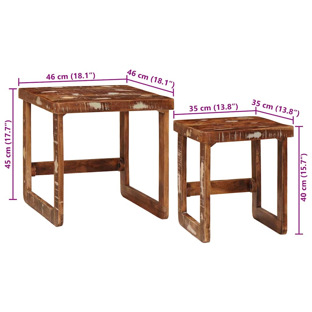 Indskudsborde 2 stk. Brun 46 x 46 x 45 cm Solid genbrugs træ