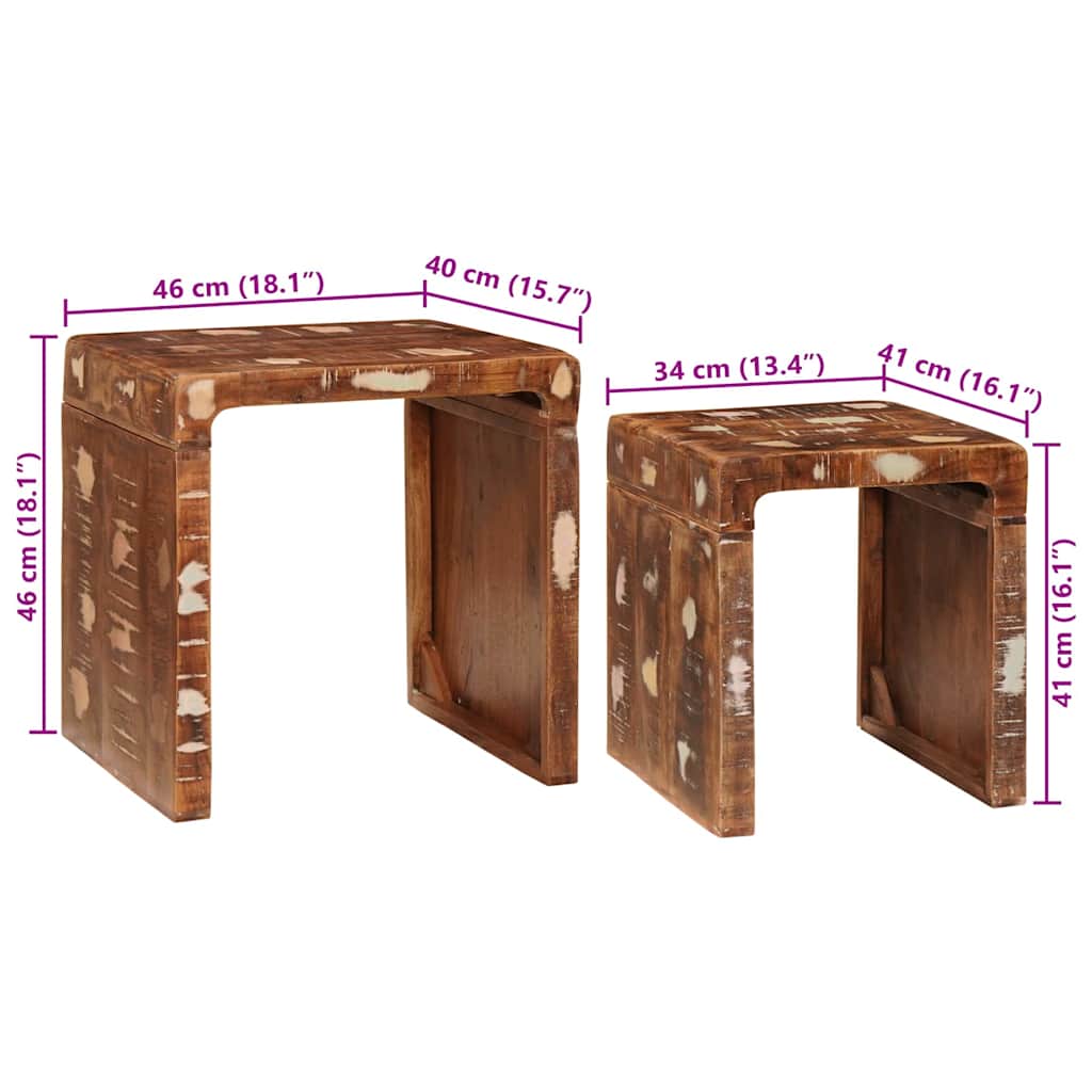 Indskudsborde 2 stk. Brun 46 x 40 x 46 cm Solid genbrugs træ