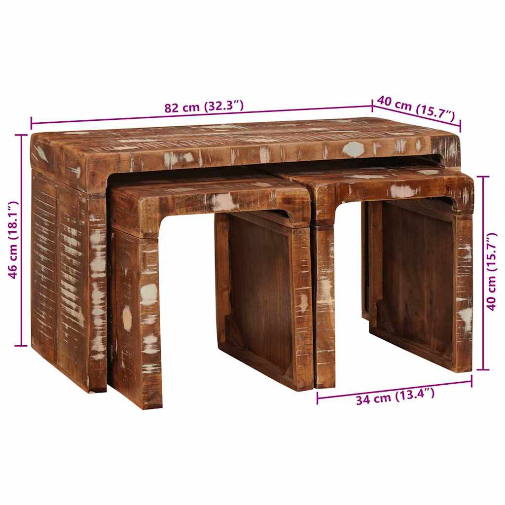 Nesting Bord 3 stk. Brun 82 x 40 x 46 cm Solid genbrugs træ