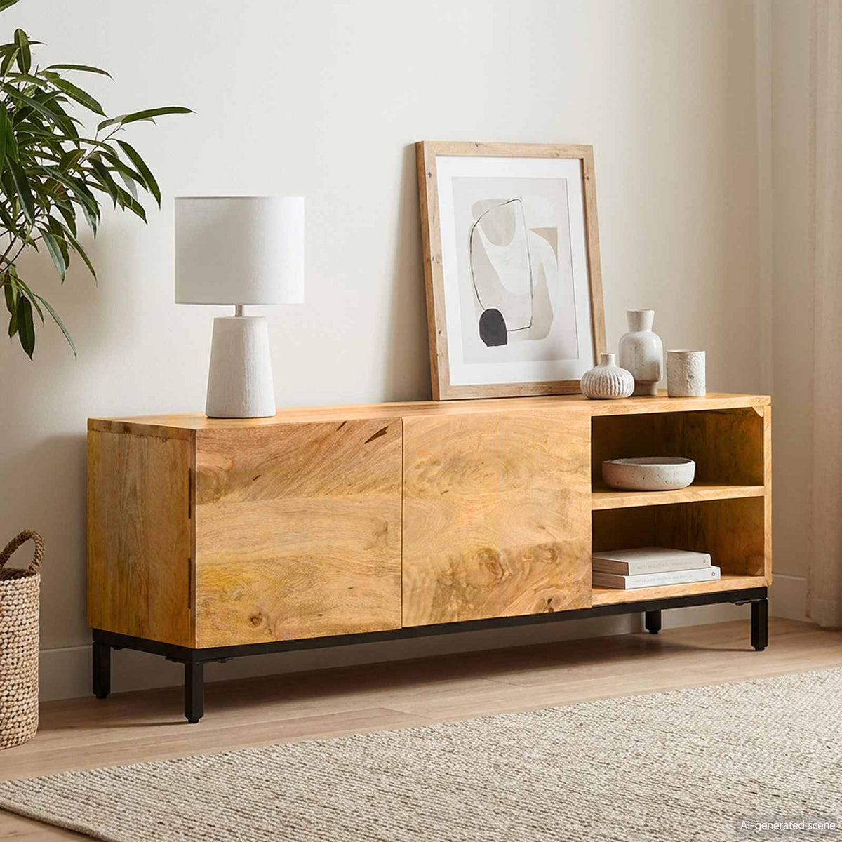 Opbevaringsskabe med dør Brun 110 x 30 x 40 cm Massivt mangotræ