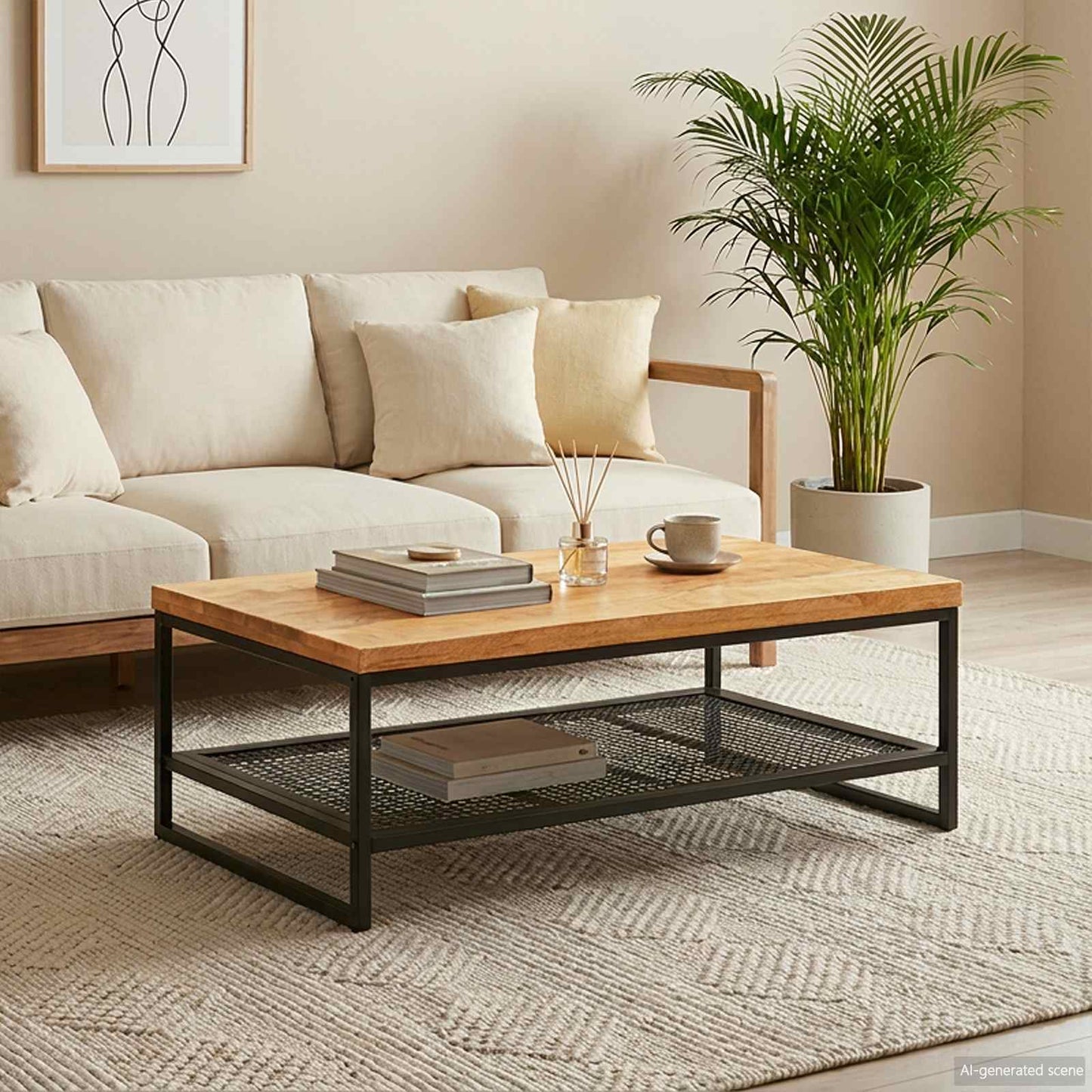 Sofabord Brun og sort 110 x 55 x 35 cm Massivt mangotræ