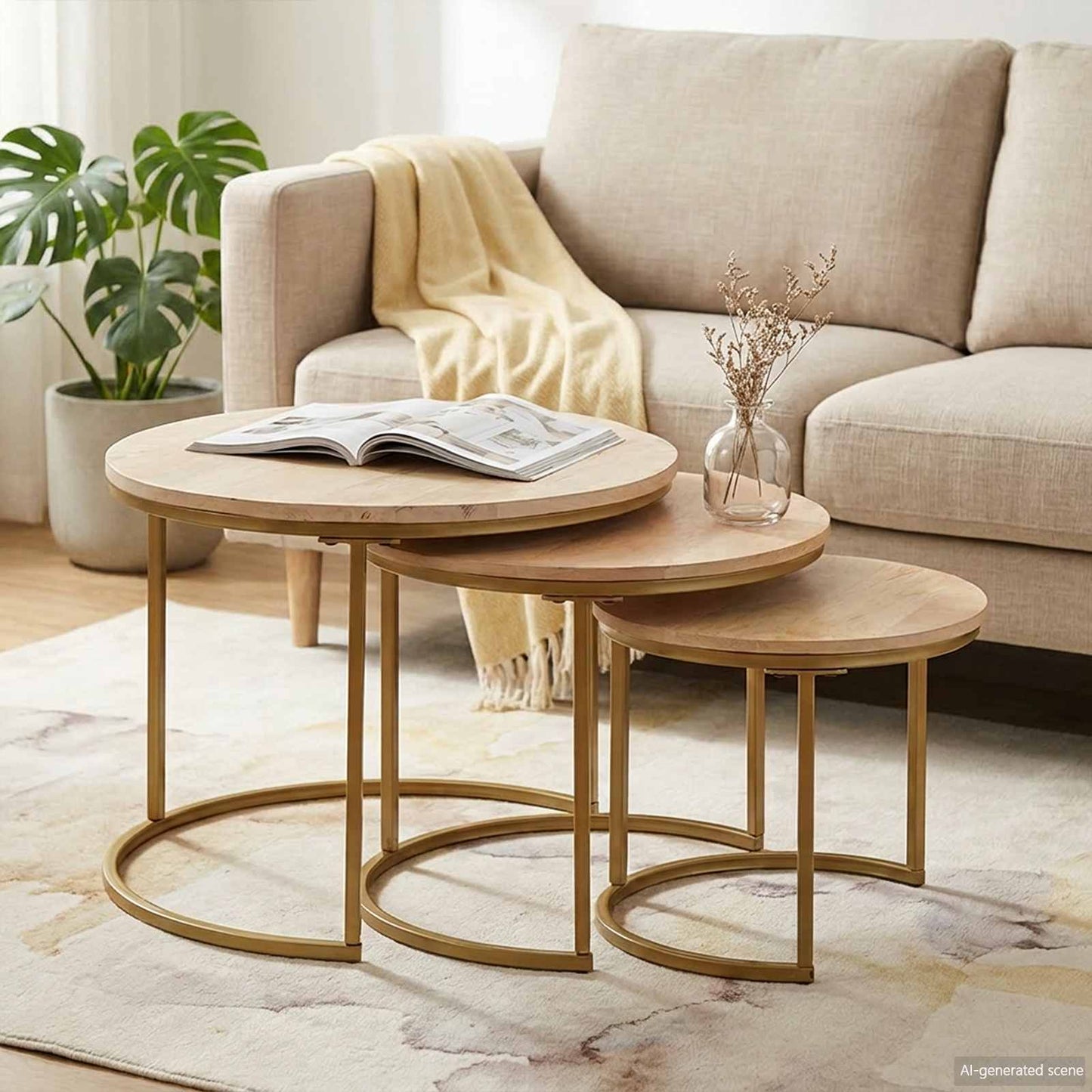Nesting Kaffeborde 3 stk. Brun 60 x 60 x 45 cm