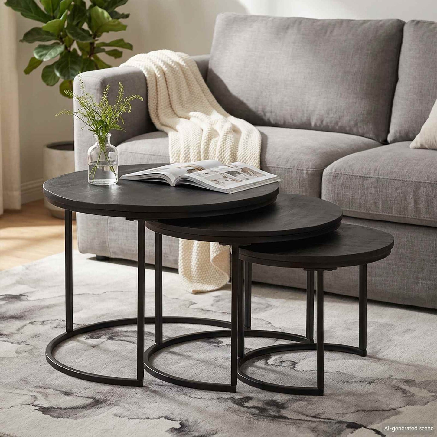 Nesting Kaffeborde 3 stk. Sort 54 x 54 x 40 cm